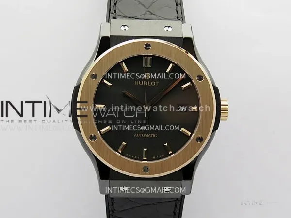Classic Fusion 42mm Ceramic/RG JJZF 1:1 Best Edition Black Dial On Black Gummy Strap