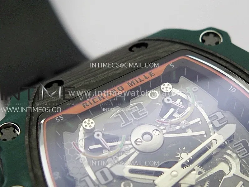 RM021-02 Real Tourbillon Black Carbon RMF Best Edition Skeleton Dial on Black Rubber Strap