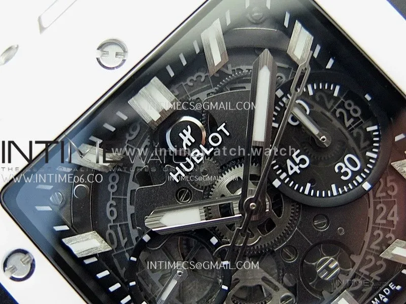 Square Bang Unico 42mm White Ceramic BBF 1:1 Best Edition Skeleton Dial on White Rubber Strap A1280