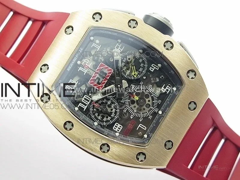 RM11-03 RG KVF 1:1 Best Edition Crystal Skeleton Dial on Red Rubber Strap A7750