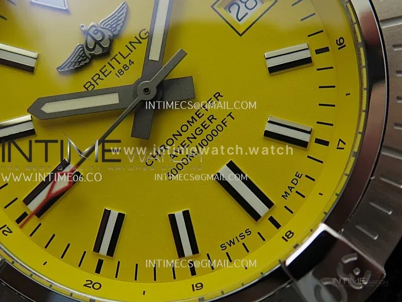 Avenger Automatic 43mm SS TF 1:1 Best Edition Yellow Dial Stick Marker on Black Nylon Strap A2824