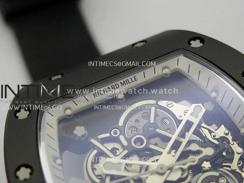 RM055 Black Ceramic White Inner RMF Best Edition Skeleton Dial On Black Rubber Strap RMUL2 Super Clone