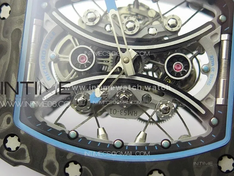 RM053-01 Real Forge Carbon YSF Best Edition Skeleton Dial on Blue Nylon Strap Asian Tourbillon