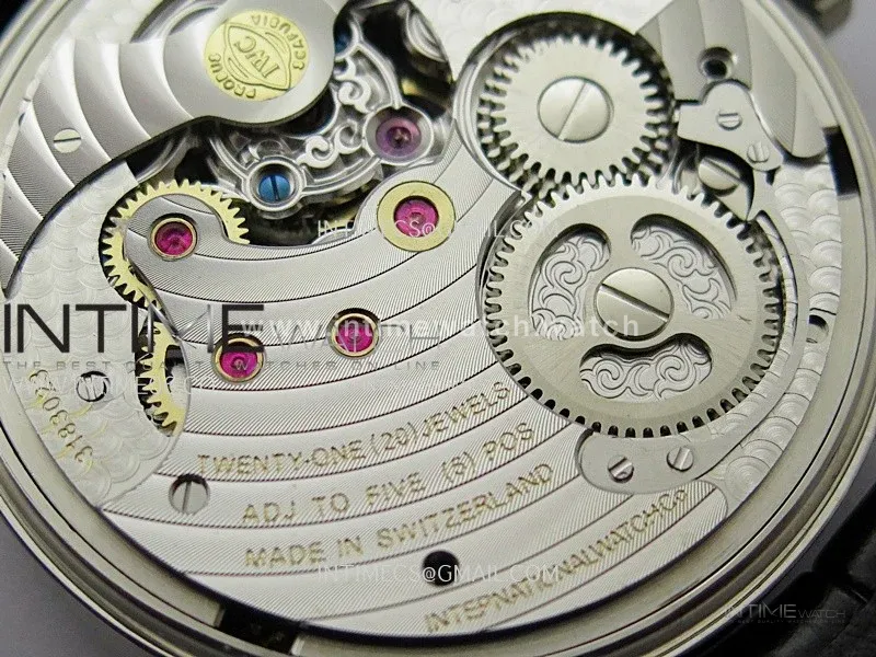 Portuguese Tourbillon Power Reserve SS AXF White Dial Sliver Numbers moonphase on Black Leather Strap