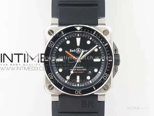 BR 03-92 Diver SS Black Dial on Rubber Strap A2824 (Free Leather)