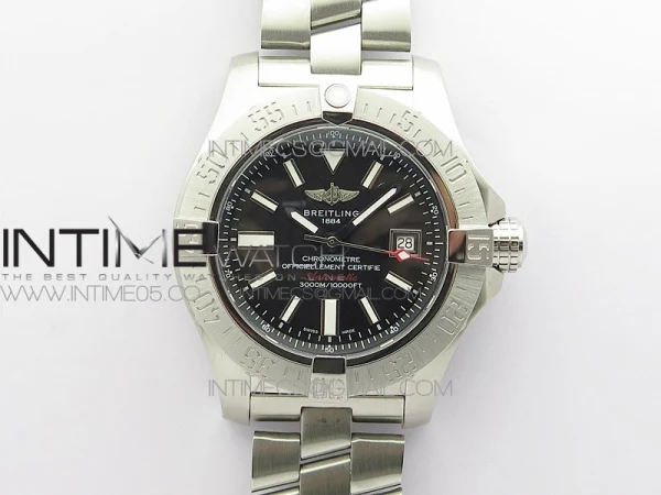 Seawolf 45mm SS B50 1:1 Best Edition SuperLumed Black Dial Sticks Markers on SS Bracelet A2824(Super Thick Crystal)