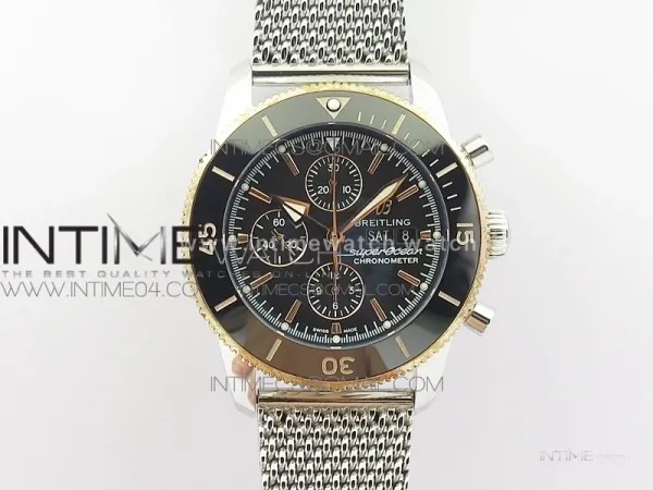 SuperOcean A13312 46mm SS/RG Black Bezel Black Dial/black subdial on SS Bracelet A7750