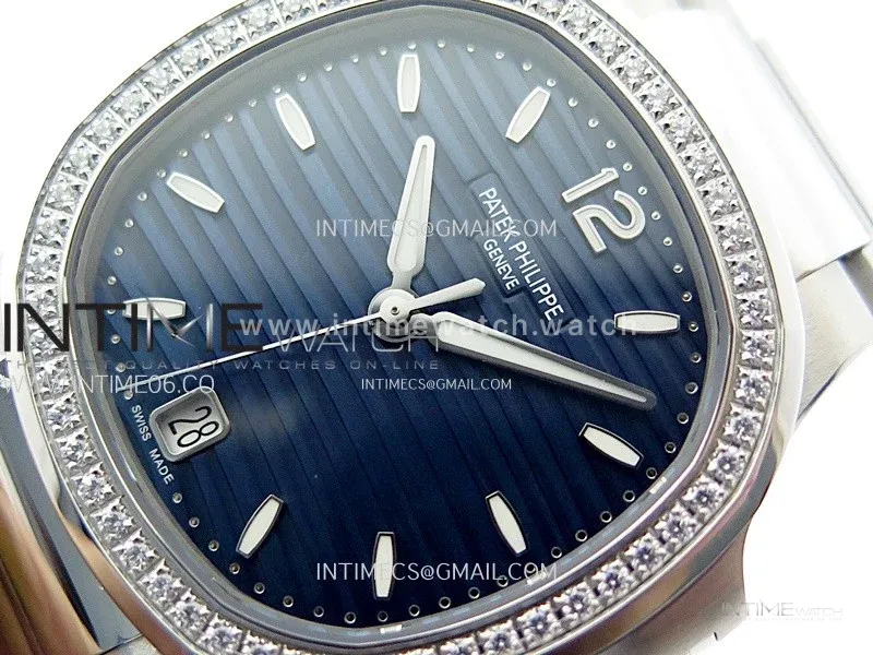 Nautilus 7118 New Version Ladies Diamonds Bezel PPF 1:1 Best Edition Blue Dial on SS Bracelet A324 Super Clone