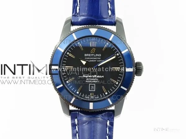 Super Ocean Heritage DLC Black Dial on Blue Leather Strap A2824