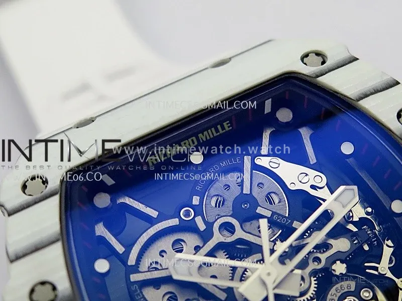 RM035-01 White Carbon ZF Best Edition Skeleton Dial On White Rubber Strap Super Clone RMUL2