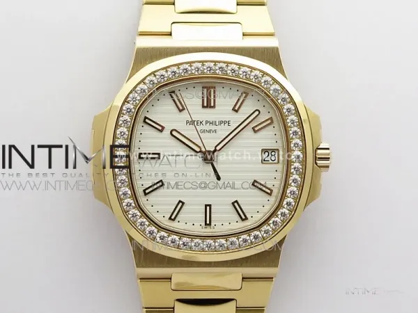 Nautilus 5711/1R Crystal Bezel PPF V4 1:1 Best Edition White Textured Dial on RG Bracelet 324CS