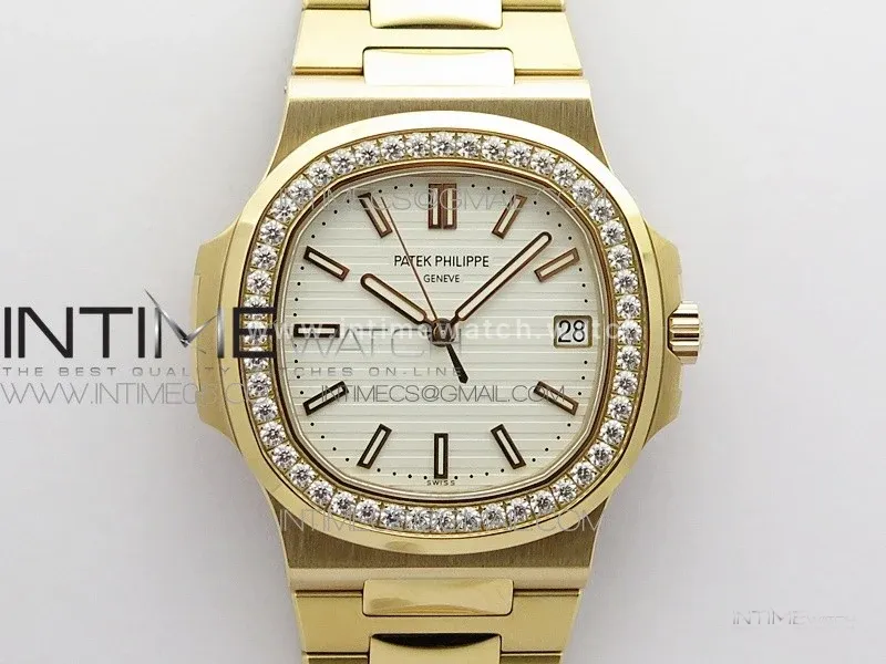Nautilus 5711/1R Crystal Bezel PPF V4 1:1 Best Edition White Textured Dial on RG Bracelet 324CS