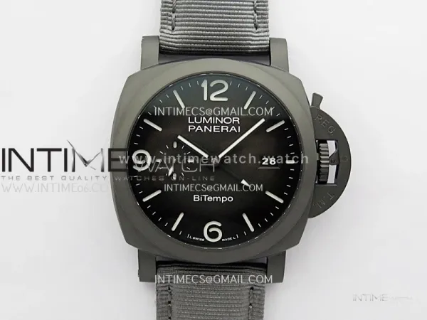 PAM1467 44mm GMT DLC VSF 1:1 Best Edition Gray Ombre Dial On Gray Nylon Strap Asian P9010