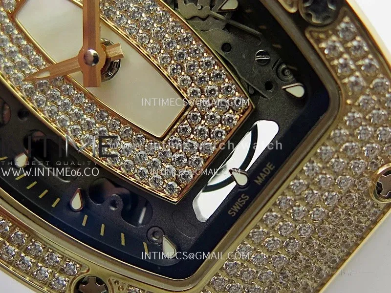 RM07 Full Paved Diamond RG ZF Best Edition White Diamond Skeleton Dial On White Rubber Strap Asian CRMA2 Clone