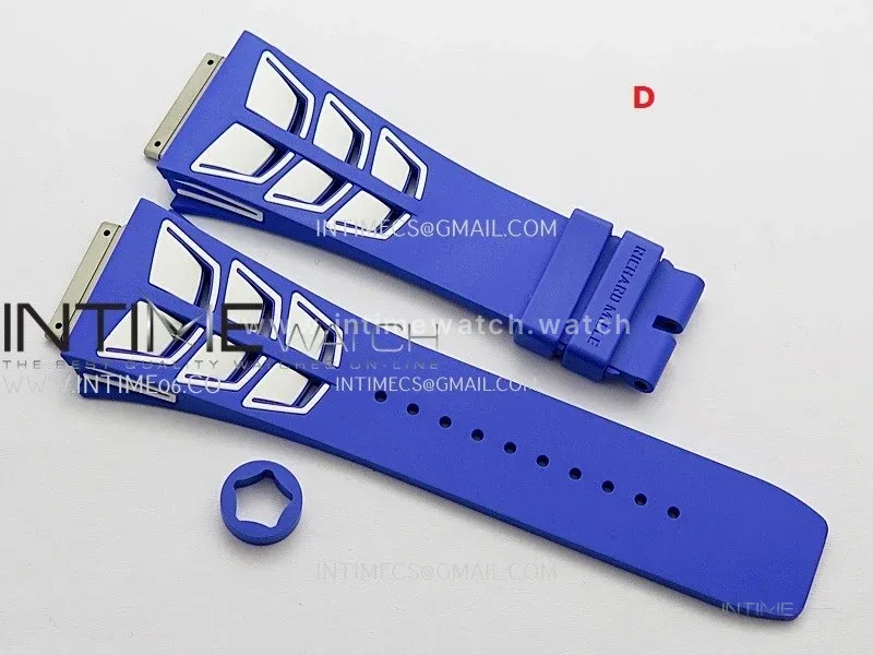 3AF 1:1 Richard Mille Shark Dual Color Rubber Straps Include Crown O Ring For RM055 And RM035 Watches