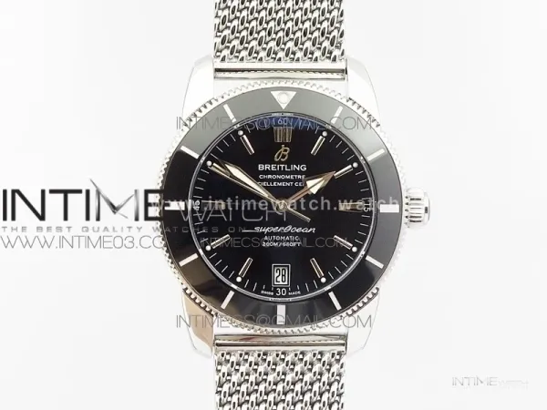 SuperOcean 42mm AB2010 SS GF 1:1 Best Edition Black Dial Black Ceramic Bezel on SS Bracelet A2824