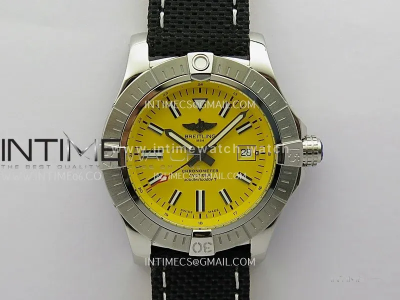 Avenger Automatic 43mm SS TF 1:1 Best Edition Yellow Dial Stick Marker on Black Nylon Strap A2824