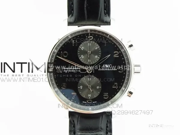 Portuguese IW371447 ZF V3 1:1 Best Edition SS Black dial on Black Leather Strap A79350 (Slim Movement)