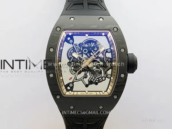 RM055 RG Inner Bezel Black Crown NTPT ZF 1:1 Best Edition Skeleton Dial On Black Shark Rubber Strap RMUL2 Super Clone