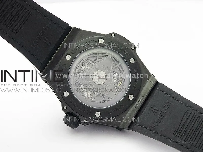 Big Bang Sang Bleu DLC Ti WWF 1:1 Best Edition Black Skeletonal Dial On Black Gummy Strap Asian HB1213 V2