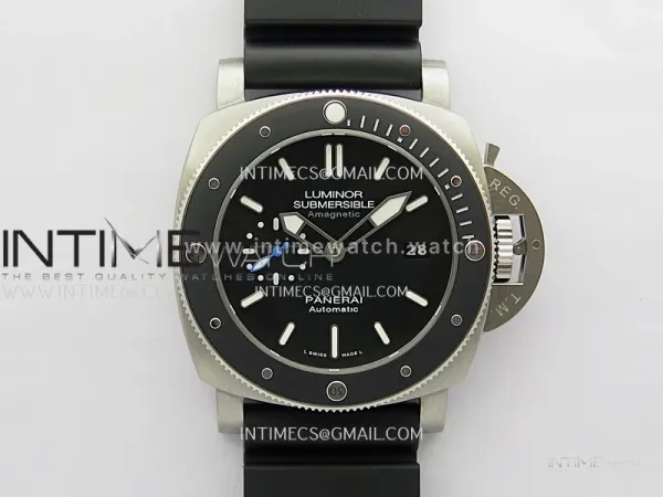 PAM1389 Titanium Submersible Black Ceramic Bezel  VSF 1:1 Best Edition Black Dial On Black Rubber Strap P.9010 Clone