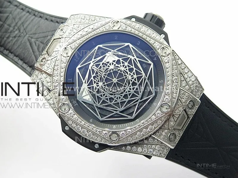 Big Bang Sang Bleu Ti Crystal And Case WWF 1:1 Best Edition Black Skeletonal Dial On Black Gummy Strap Asian HB1213 V2