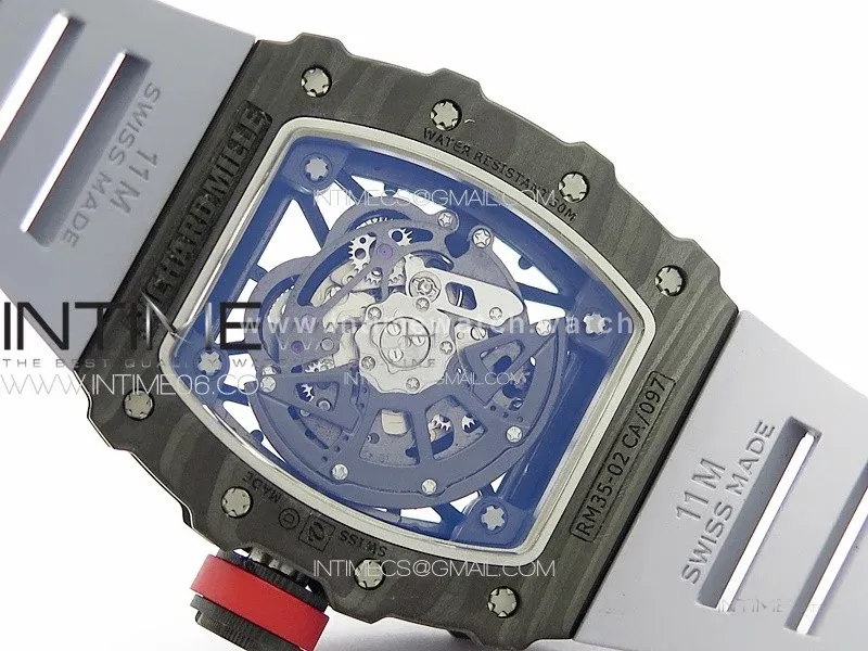 RM035-02 Forged Carbon Case KUF Best Edition Red Crown on Gray Rubber Strap MIYOTA8215