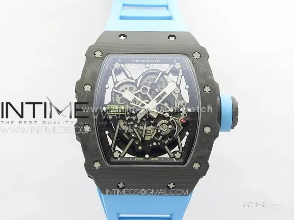 RM 035-02 Rafael Nadal NTPT Carbon on Blue Rubber Strap