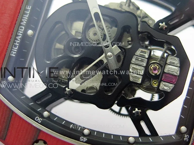 RM052 Skull Red Carbon Real Tourbillon YSF 1:1 Best Edition Skull Dial on Red Rubber Strap