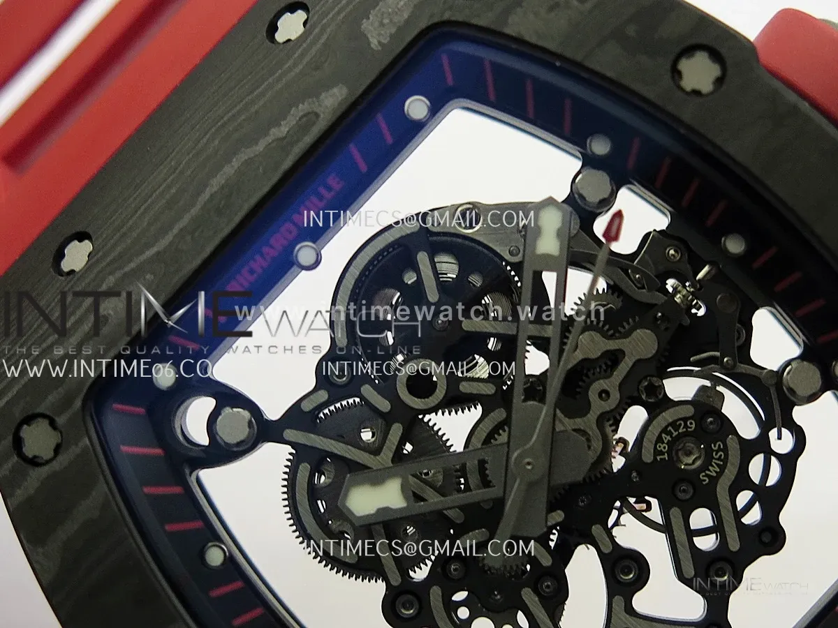 RM055 Black NTPT Black Inner Bezel GTF Best Skeleton Dial Red Rubber Strap RMUL2 Super Clone (Free Sprung)
