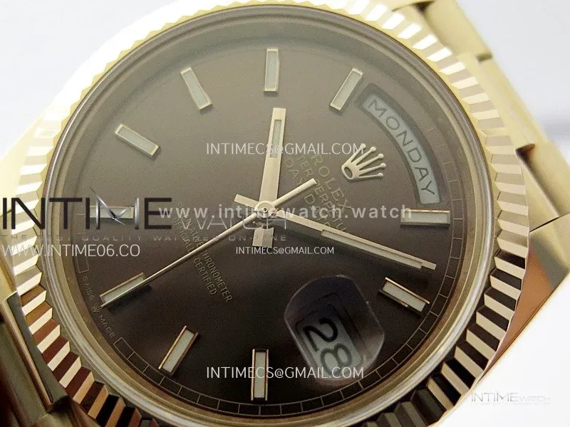 Day Date 228235 40mm 904L RG 1:1 ONE Factory Best Edition Brown Dial Sticks Markers on RG President Bracelet SA3255