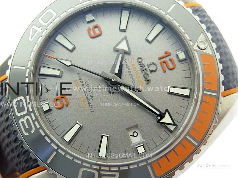 Planet Ocean 43.5mm Ti VSF 1:1 Best Edition Black/Orange Bezel Gray Dial on Gray Nylon Strap A8900