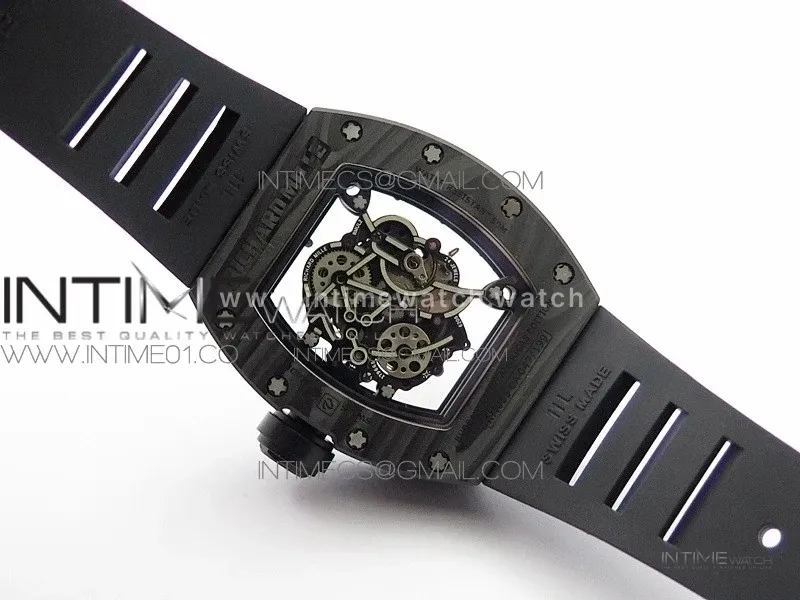 RM055 Forged Carbon Case KVF Best Edition Skeleton Dial Black Crown on Black Rubber Strap MIYOTA8215