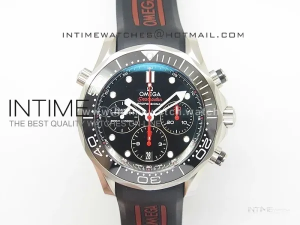 Seamaster 300m Diver SS Black Dial Black Inner Bezel on Black Rubber Strap A7750