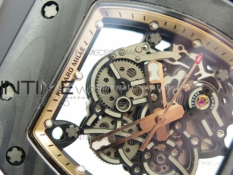 RM055 Forged Carbon Case KVF Best Edition Skeleton Dial Black Crown on Black Rubber Strap MIYOTA8215
