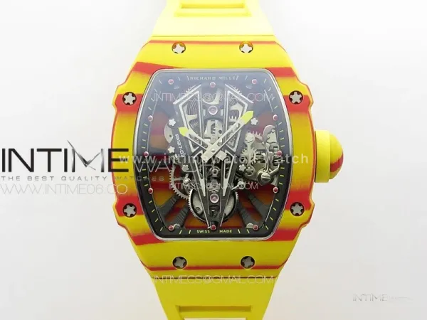 RM027-03 Real Tourbillon RMF Best Edition Orange/Red Carbon Skeleton Dial on Yellow Rubber Strap