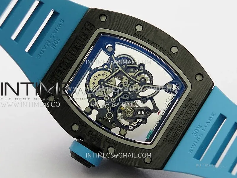 RM055 Blue Inner Bezel Blue Crown NTPT ZF 1:1 Best Edition On Blue Rubber Strap RMUL2 Super Clone V2