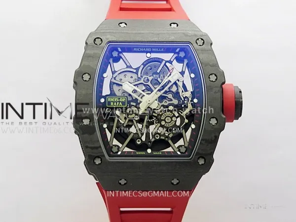 RM035-02 Real Black NTPT ZF 1:1 Best Edition Skeleton Dial On Red Rubber Strap Real Super Clone RMAL1 V7