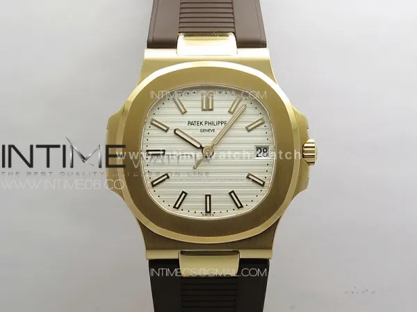 Nautilus 5711/1R PPF 1:1 Best Edition White Textured Dial on Brown Rubber Strap 324CS