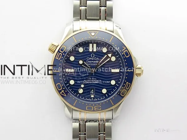 Seamaster Diver 300M SS/RG B50F Blue Ceramic Blue Dial on SS/RG Bracelet A8800 (Free Rubber Strap)