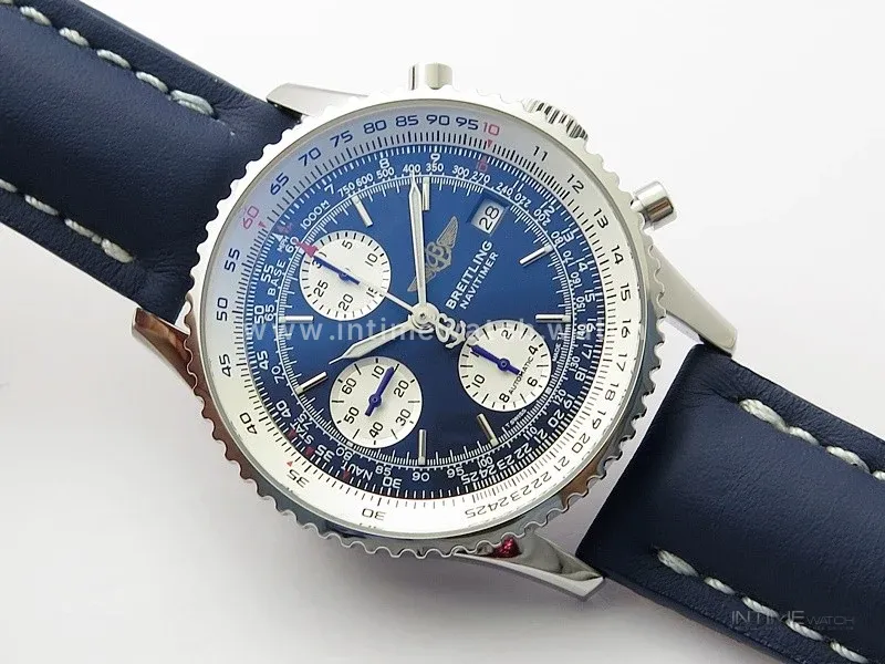 Navitimer 41mm SS B50 Best Edition SS Blue Dial Stick Markers on Blue Leather Strap A7750