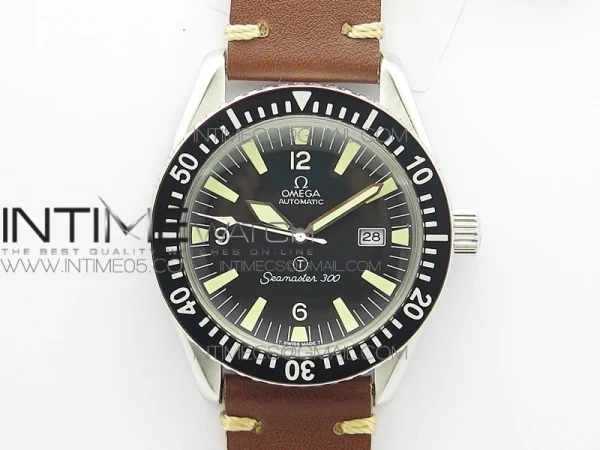 Vintage Seamaster 300 Date T SS B12 Black Dial On Brown Leather Strap A-2836 (Free Nylon Strap)
