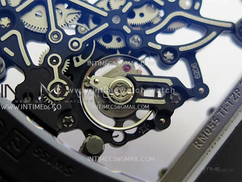 RM055 Black Case White Inner Bezel Umi Office 1:1 Best Edition Skeleton Dial Black Rubber Strap RMUL2 Super Clone (Free Sprung)