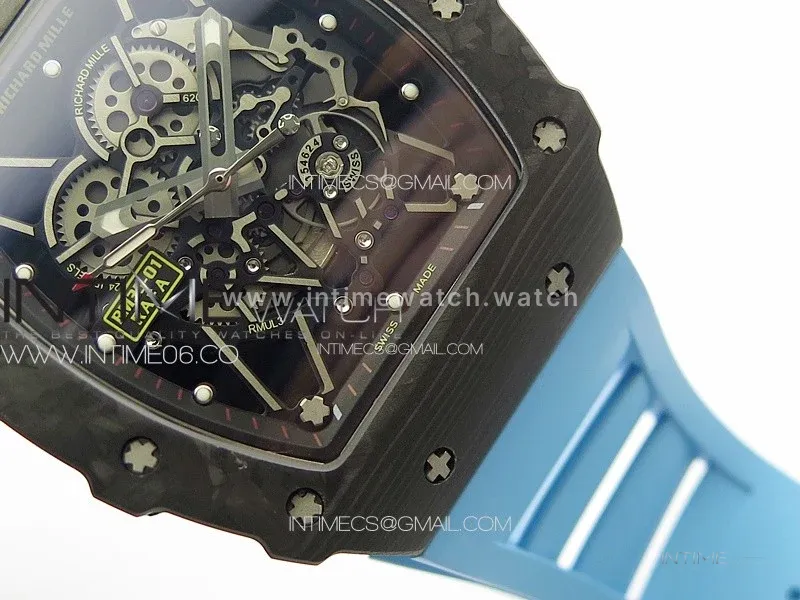 RM035-01 Forged Carbon Case KUF Best Edition Blue Crown on Blue Rubber Strap MIYOTA8215