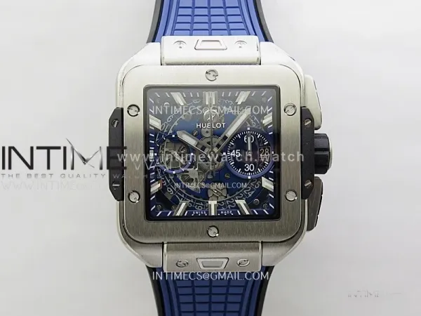 Square Bang Unico 42mm Ti BBF 1:1 Best Edition Skeleton Dial on Blue Rubber Strap A1280