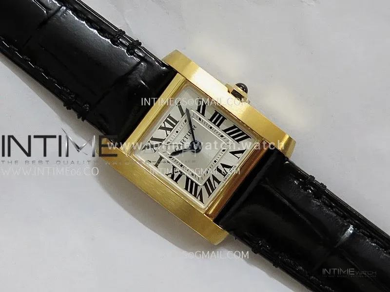 Tank Francaise Ladies 21.2mm YG 8848F 1:1 Best Edition Silver Dial on Black Leather Strap Ronda Quartz V2