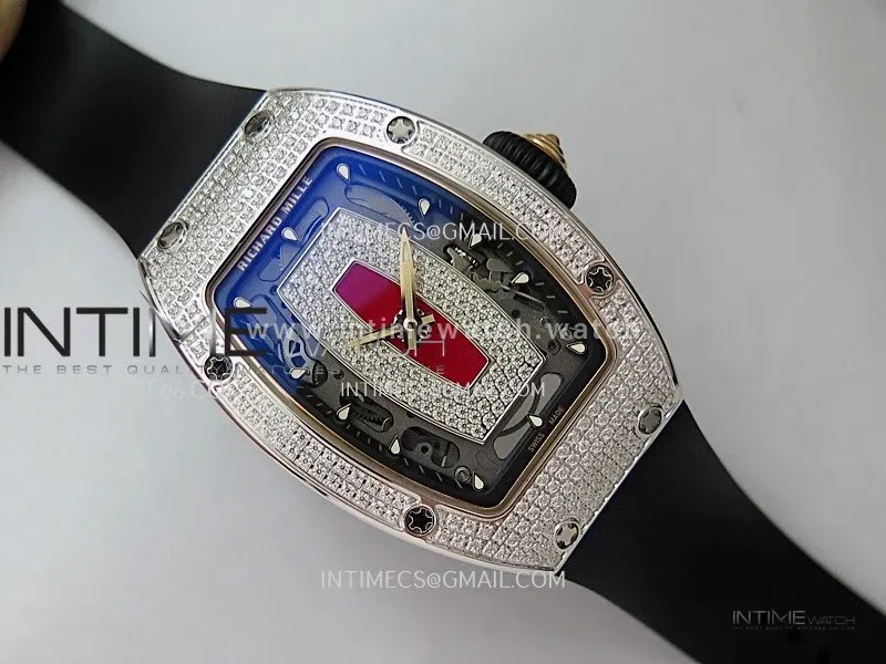 RM07 Full Paved Diamonds SS ZF Best Edition Red Diamond Skeleton Dial On Black Rubber Strap Asian CRMA2 Clone
