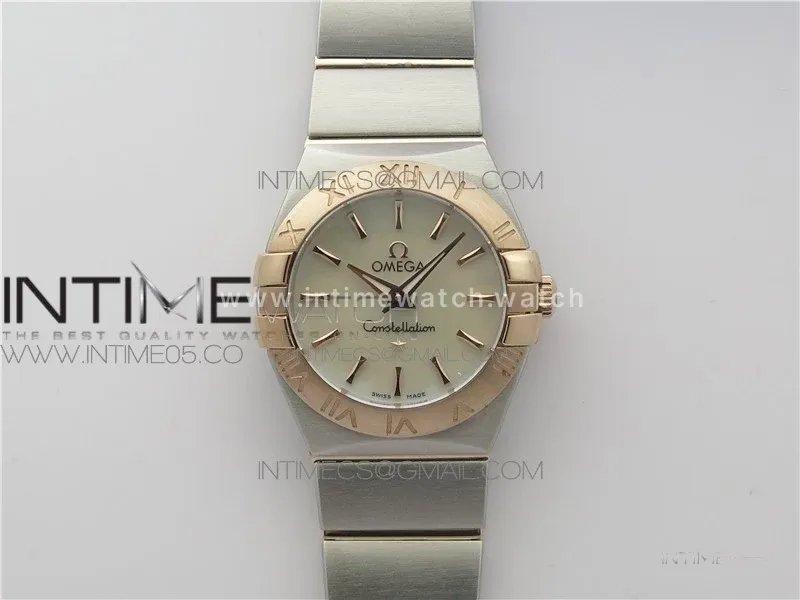 Constellation Ladies 27mm K11F 1:1 Best Edition SS/RG White MOP Dial Diamonds Markers on SS/RG Bracelet ETA Quartz
