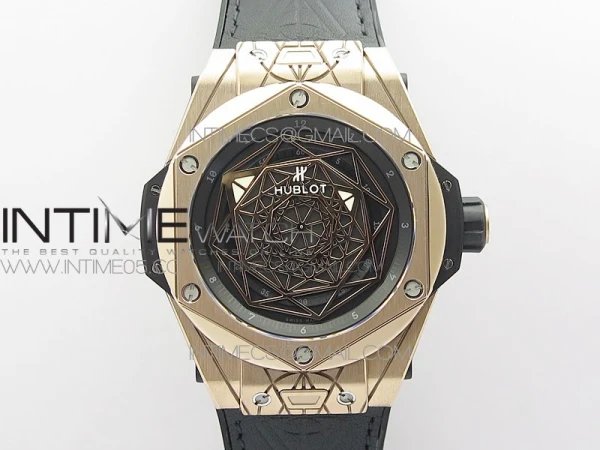 Big Bang Sang Bleu RG Ti WWF 1:1 Best Edition Black Skeletonal Dial On Black Gummy Strap Asian HB1213 V2
