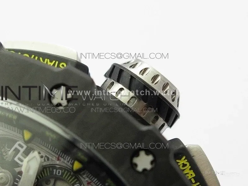 RM011 Carbon Case Chrono KVF 1:1 Best Edition Crystal Skeleton Yellow Dial on Orange Rubber Strap A7750 V2